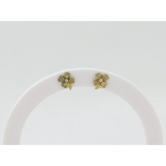 14k Yellow Gold Four Leaf Clover Earrings Stud Post 3/8" x 1/4" - Picture 7 of 9
